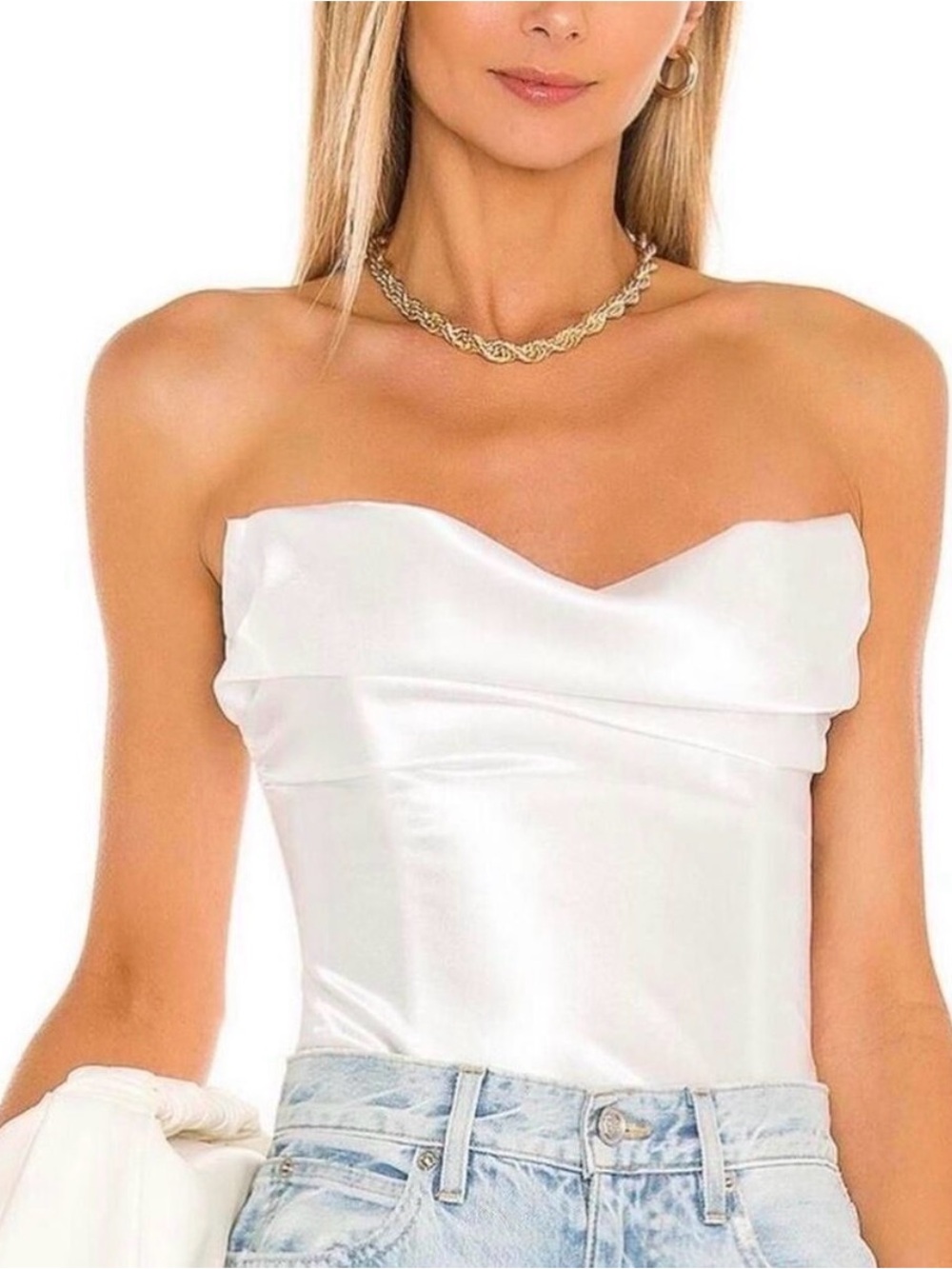 Lovers + Friends White Satin Strapless Camisole